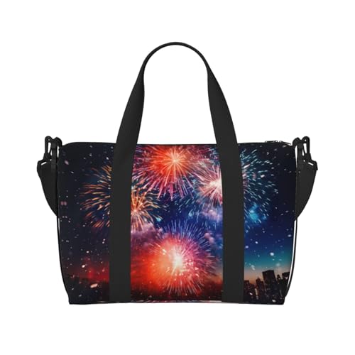 Sporttasche Damen 3D Druck Feuerwerk Sporttasche Persönliche Gegenstände Einkaufstasche Schwarz One Size, Schwarz , one size von LNNIUK