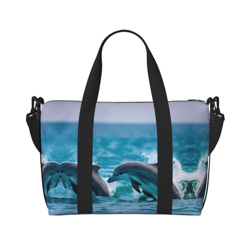 Sporttasche für Damen, Motiv: Delfine im Meer, Reisetasche, für persönliche Gegenstände, Schwarz, Einheitsgröße, Schwarz , Einheitsgröße von LNNIUK