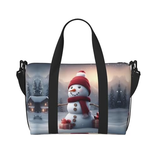 Sporttasche für Damen, Motiv: Merry Christmas, niedlicher Schneemann-Druck, Reisetasche, Tragetasche für persönliche Gegenstände, Schwarz, Einheitsgröße von LNNIUK