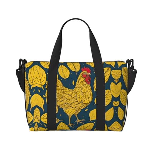 Sporttasche für Damen, Motiv: gelbe Blätter, Huhn-Aufdruck, Reisetasche, Reisetasche, für persönliche Gegenstände, Schwarz, Einheitsgröße von LNNIUK