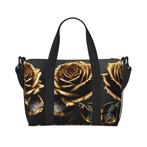 Sporttasche für Damen, mit Blumenmuster, Schwarz und Gold, Reisetasche, Tragetasche für persönliche Gegenstände, Schwarz, Einheitsgröße von LNNIUK