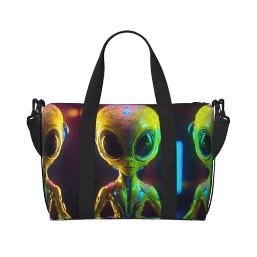 Sporttasche mit Alien-Planeten-Aufdruck, für Damen, Wochenendtasche, Reisetasche, Tragetasche für persönliche Gegenstände, Schwarz, Einheitsgröße von LNNIUK