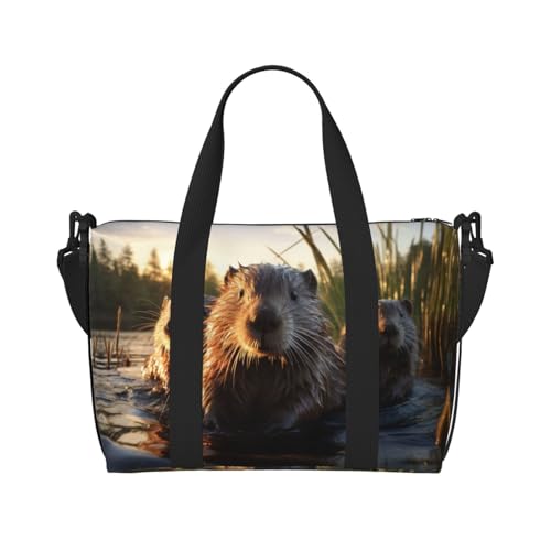 Sporttasche mit Biber-Motiv, für Damen, Wochenendtasche, Reisetasche, persönliche Gegenstände, Schwarz, Einheitsgröße von LNNIUK