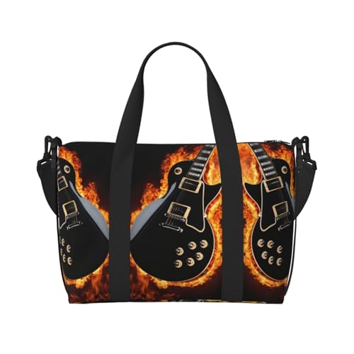 Sporttasche mit E-Gitarren-Druck, für Damen, Wochenendtasche, Reisetasche für persönliche Gegenstände, Schwarz, Einheitsgröße von LNNIUK