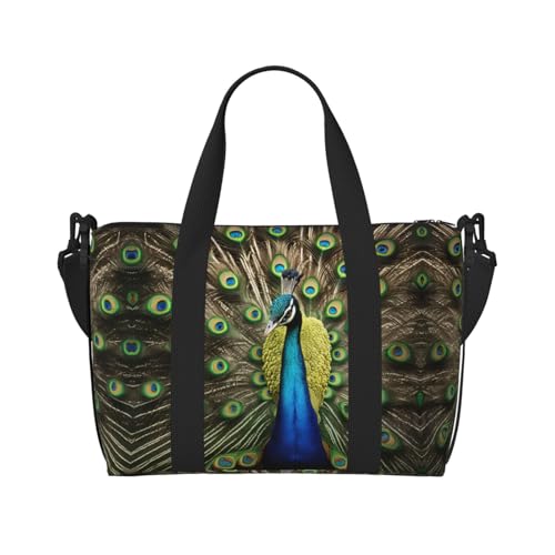 Sporttasche mit Pfauenfeder-Druck, für Damen, Wochenendtasche, Reisetasche, Tragetasche für persönliche Gegenstände, Schwarz, Einheitsgröße von LNNIUK