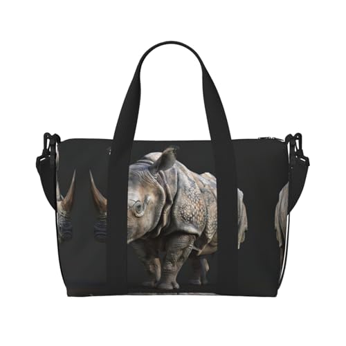 Sporttasche mit Tiernashorn-Aufdruck für Damen, Handgepäck, Wochenendtasche, Reisetasche für persönliche Gegenstände, Schwarz, Einheitsgröße von LNNIUK