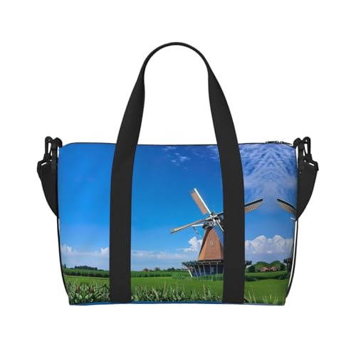 Sporttasche mit Windmühlen-Motiv, für Damen, Reisetasche, für persönliche Gegenstände, Blau, Schwarz, Einheitsgröße von LNNIUK