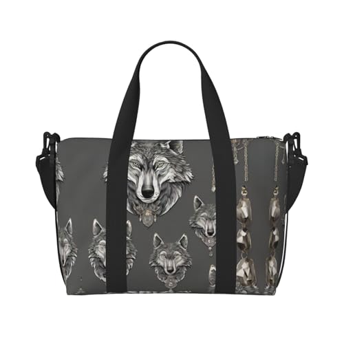 Sporttasche mit Wolfsmotiven für Damen, Reisetasche, Reisetasche, persönliche Gegenstände, Schwarz, Einheitsgröße von LNNIUK