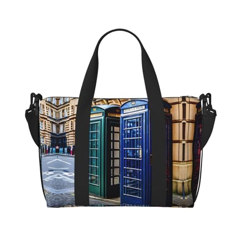 Sporttasche mit britischem Telefonzellen-Druck, für Damen, Handgepäck, Wochenendtasche, Reisetasche für persönliche Gegenstände, Schwarz, Einheitsgröße von LNNIUK