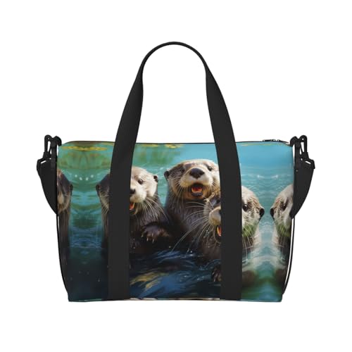 Sporttasche mit niedlichem Otter-Druck, für Damen, Wochenendtasche, Reisetasche für persönliche Gegenstände, Schwarz, Einheitsgröße von LNNIUK