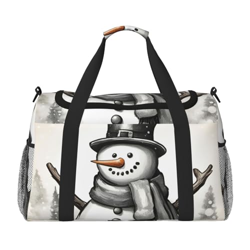 Weihnachts-Schneemann, 1 Druck, Handgepäck für Damen und Herren, Schultertasche, Wochenendtasche, Crossbody-Tasche für Yoga, Reisen, ein Muss, Schwarz, Einheitsgröße von LNNIUK