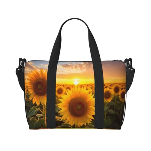 Wunderschöner Turnbeutel mit Sonnenblumen-Aufdruck für Damen, Reisetasche, Reisetasche, persönliche Gegenstände, Schwarz, Einheitsgröße von LNNIUK