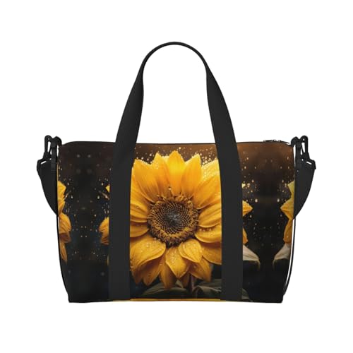 Wunderschöner Turnbeutel mit Sonnenblumen-Motiv für Damen, Reisetasche, Reisetasche, persönliche Gegenstände, Schwarz, Einheitsgröße von LNNIUK