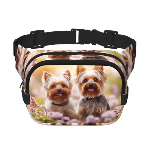 Yorkie Floral3 bedruckte modische Gürteltasche für Damen, Crossbody-Tasche für Reisen, Laufen, Schwarz, Einheitsgröße von LNNIUK