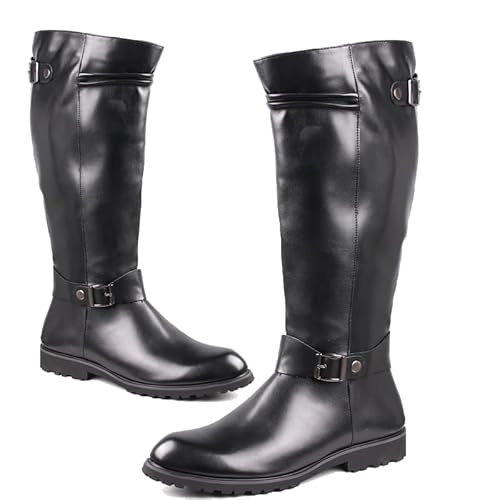 LNNLOO Reitstiefel (37–46), Kniehohe Stiefel Aus Glattleder, Feldstiefel, Gürtelschnalle/seitlicher Reißverschluss, Rutschfest/wasserdicht, Für Herbst/Frühling/Herren/zu Fußsport,37,Black von LNNLOO