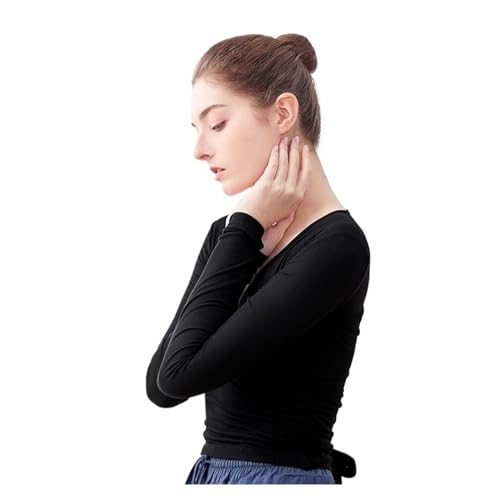Ballettjacke Mädchen Langarm Frau Ballett Jacke Tanz Top Wrap Gestrickte V-Ausschnitt Langarm Dance Shirt Bandage Ballett Tops Training Tops Tanz Kostüme (Color : Black, Size : L Height 165-170cm) von LNNXSZ