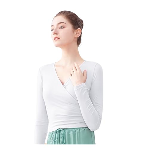 Ballettjacke Mädchen Langarm Frau Ballett Jacke Tanz Top Wrap Gestrickte V-Ausschnitt Langarm Dance Shirt Bandage Ballett Tops Training Tops Tanz Kostüme (Color : White, Size : S Height 155-160cm) von LNNXSZ