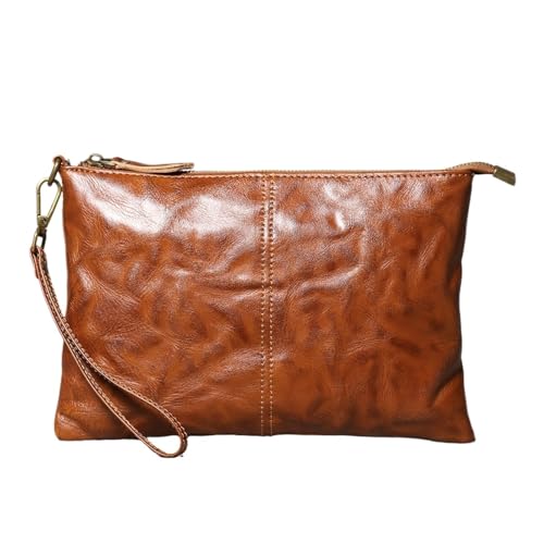 LNNXSZ Handgelenktasche Herren Vintage Handgefertigte Leder Clutch for Herren mit großem Fassungsvermögen(Brown) von LNNXSZ