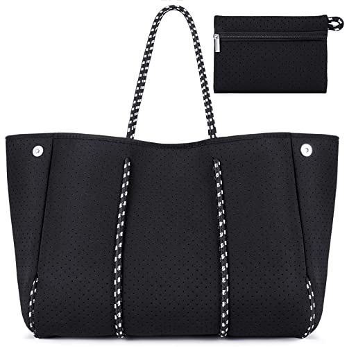 LNOKOI Neopren-Tragetasche, groß, Neopren, Strandtasche für Damen, Pooltasche, Schwarz LNOKOI Neopren-Tragetasche, groß, Neopren, Strandtasche für Damen, Pooltasche, Schwarz von LNOKOI
