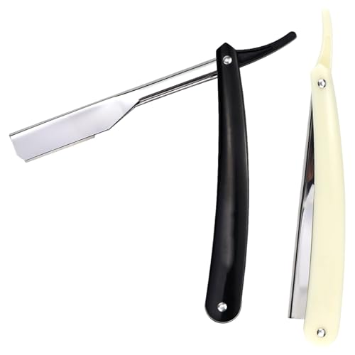 LNQ LUNIQI 2 Stück Herren Rasiermesser mit Wechselklinge, Edelstahl Barber Rasiermesser Friseur mit Griff Straight Razor Kit, (Keine Klinge, 1 Schwarz + 1 Weiß) von LNQ LUNIQI