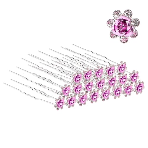 LNQ LUNIQI 20 Stück Damen Haarnadeln Glitzer Strass Haarschmuck Rosa Haarspangen Hochzeit Haarstyling Clip für Frauen Mädchen Braut von LNQ LUNIQI