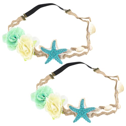 LNQ LUNIQI Damen Meerjungfrauen Stirnband, 2 Stück Seestern Kopfschmuck mit Blumen, Mädchen Muschel Haarreif Ocean Stirnband für Meerjungfrauen Kostüm Cosplay Hochzeit Party von LNQ LUNIQI
