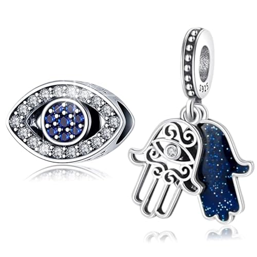 LNQOBU Hand der Fatima Charms Anhänger 925 Sterlingsilber Auge des Teufels für Armbänder Halskette Kmpatibel mit Europäischen Armbändern von LNQOBU