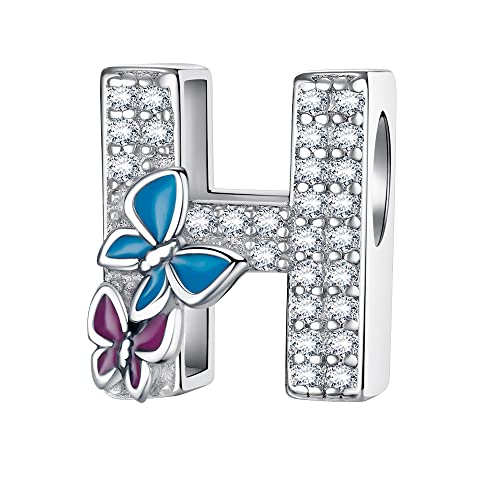 LNQOBU Buchstabe Charm 925 Sterling-Silber Alphabet Charms Anhänger Intarsien Schmetterling Bead für Europäischen Armband und Halskette von LNQOBU