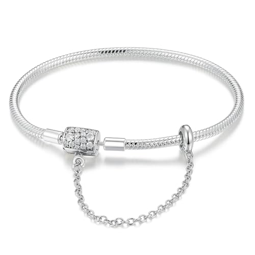 LNQOBU Armkette Damen Silber 925 Schlangenarmband mit Herzverschluss Schmuck Geschenke für Frauen(Mit Einem Spacer Perlen) von LNQOBU