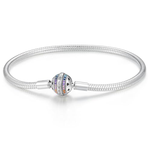 LNQOBU Armkette Damen Silber 925 Schlangenarmband mit Herzverschluss Schmuck Geschenke für Frauen(Mit Einem Spacer Perlen) von LNQOBU