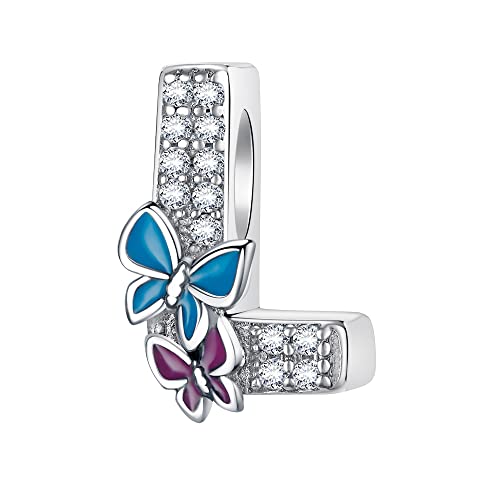 LNQOBU Buchstabe Charm 925 Sterling-Silber Alphabet Charms Anhänger Intarsien Schmetterling Bead für Europäischen Armband und Halskette von LNQOBU