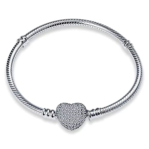 LNQOBU Damen Armband Silber 925 Schlangen Schmetterling Armband mit Funkelnden Herz Verschluss Charms (Mit Einem Spacer Perlen) von LNQOBU
