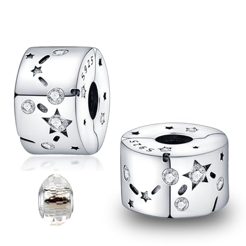 LNQOBU Clip/Stopper Schmuck - 925 Sterlingsilber Pave Cubic Zirkonia Stern, Mond und Schmetterling Charm Bead für Frauen von LNQOBU