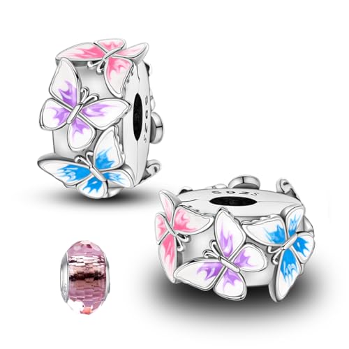 LNQOBU Clip/Stopper Charme für Armband 925 Sterlingsilber Pave Cubic Zirkonia Charm Bead Star Moon Charm Blauer Schmetterling Charm Schmuck Geschenk für Frauen von LNQOBU