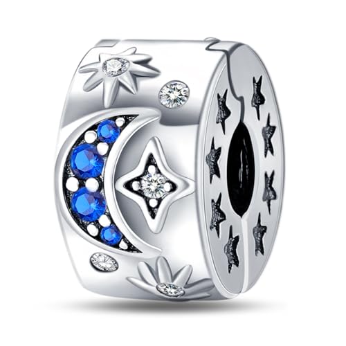 LNQOBU Clip/Stopper Charm für Armband - 925 Sterlingsilber Pave Cubic Zirkonia Bead Star Moon Blauer Schmetterling Schmuck Geschenk für Frauen von LNQOBU