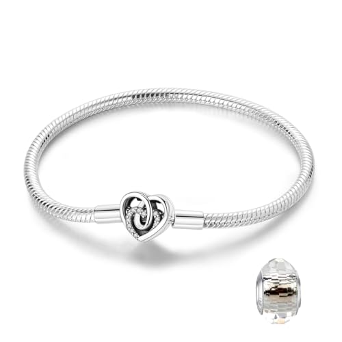 LNQOBU Damen Armband Silber 925 Schlangen Schmetterling Armband mit Funkelnden Herz Verschluss Charms (Mit Einem Spacer Perlen) von LNQOBU