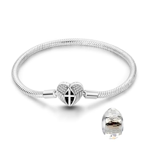 LNQOBU Damen Armband Silber 925 Schlangen Schmetterling Armband mit Funkelnden Herz Verschluss Charms (Mit Einem Spacer Perlen) von LNQOBU