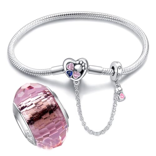 LNQOBU Damen Armband Silber 925 Schlangen Schmetterling Armband mit Funkelnden Herz Verschluss Charms (Mit Einem Spacer Perlen) von LNQOBU