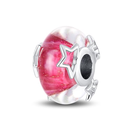 LNQOBU Murano Glas Charms-Anhänger 925 Sterling Silber,Charms für Armbänder,Rosa Liebe Herz,Rote Runde Perle Charm passen Frauen Armbänder/Halskette Schmuck Geschenke von LNQOBU