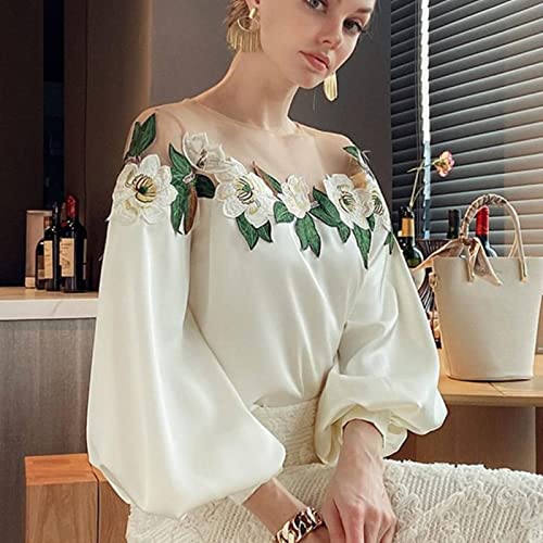 LNSIN Mesh Patchwork Satin Besticktes Hemd Damen Laternenärmel Vintage Bluse Frauen Casual Tops Mode neue elegante Blusen LNSIN Mesh Patchwork Satin Besticktes Hemd Damen Laternenärmel Vintage Bluse Frauen Casual Tops Mode neue elegante Blusen von LNSIN