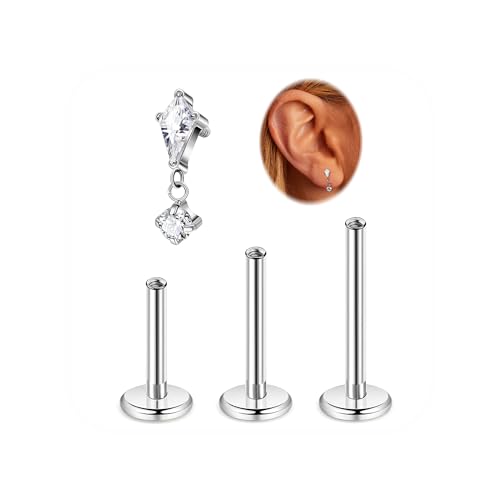 LOAYHOAY 16G G23 Titan Knorpel Ohrstecker für Frauen Flache Rückseite Conch Tragus Helix Stud Hypoallergen CZ Lobe Daith Rook Ohrring Innengewinde Medusa Labret Monroe Piercing 6-10 mm, 1, Titan von LOAYHOAY