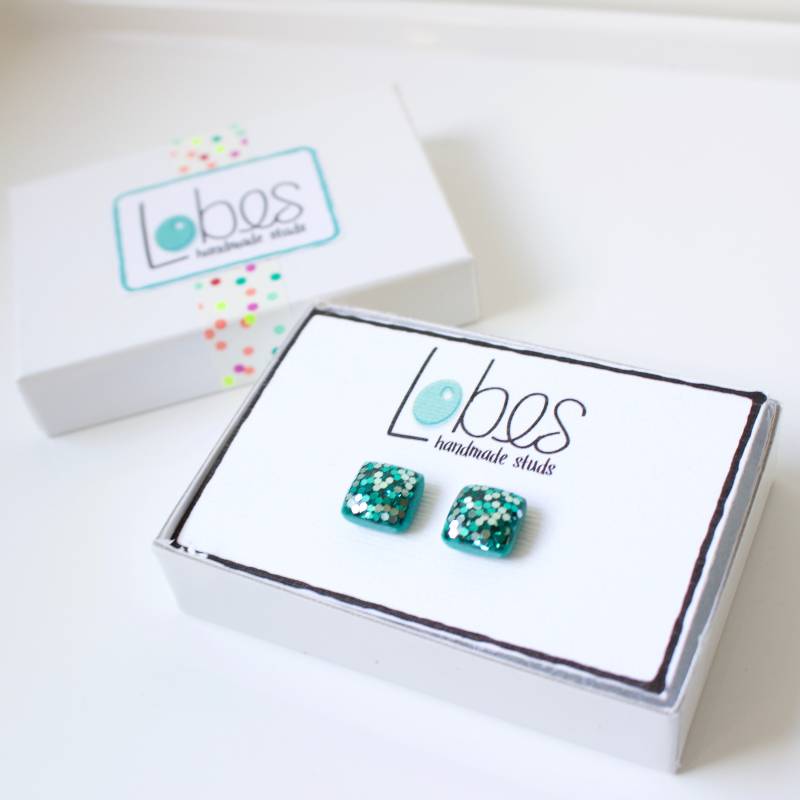 Aqua Glitter Ohrstecker, Chirurgenstahl Ohrstecker von LOBEShandmadestuds