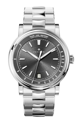 LOBINNI Herren-Armbanduhr, wasserdicht, mechanisch, automatisch, modisch, luxuriös, Edelstahl/Lederband, Silber, Schwarz, Silber, Modern von LOBINNI