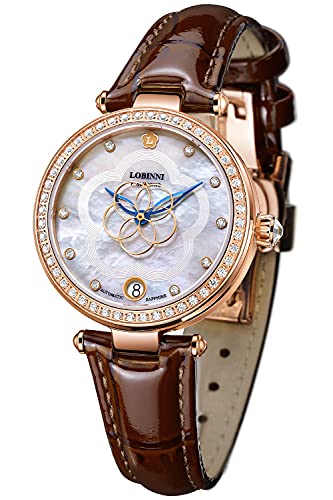 LOBINNI Damen Edelstahl Automatik Mechanische Mode Analog Top Marke Luxus Uhr Elegant Weihnachten Valentinstag, Rose-L von LOBINNI