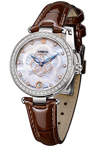 LOBINNI Damen Edelstahl Automatik Mechanische Mode Analog Top Marke Luxus Uhr Elegant Weihnachten Valentinstag, Silber-L von LOBINNI