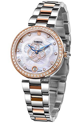 LOBINNI Damen Edelstahl Automatik Mechanische Mode Analog Top Marke Luxus Uhr Elegant Weihnachten Valentinstag, Rose von LOBINNI