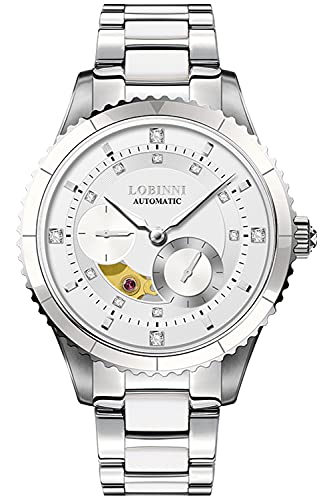 LOBINNI Damen Edelstahl Automatisch Mechanische Mode Top Marke Luxus Kleid Uhr Elegant Weihnachten Valentinstag, silber von LOBINNI