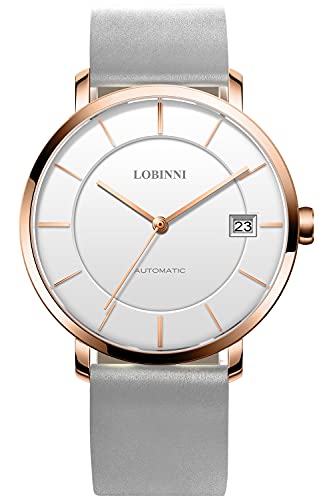 Lobinni Herren Ultra Dünn Kleid Mechanisch Automatisch Kalender Luxus Analog Frauen Armbanduhr Business Paar Uhren (Rose White-W) von LOBINNI