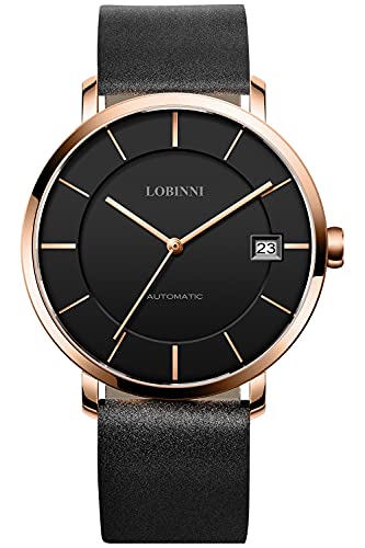 LOBINNI Herren-Armbanduhr, ultradünn, mechanisch, automatisch, Kalender, luxuriös, analog, Damenuhr, Business-Paar-Uhren, Rose-Black-W, Mechanisch von LOBINNI