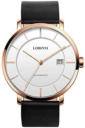 LOBINNI Herren-Armbanduhr, ultradünn, mechanisch, automatisch, Kalender, luxuriös, analog, Damenuhr, Business-Paar-Uhren, Rose-White-M, Mechanisch von LOBINNI